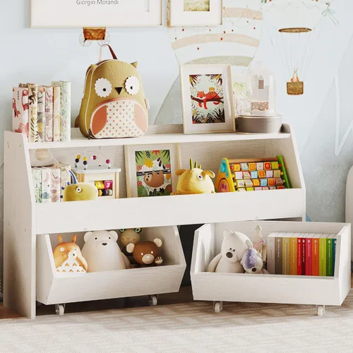 Fulhope Organizador de almacenamiento de juguetes para niños, gabinete de almacenamiento de juguetes con cajones, estante de juguetes para niños y