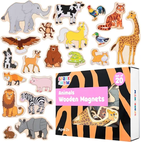 Spark & Wow Imanes de madera | Animales, imanes para niños a partir de 2 años | Juego abierto | Se adhieren a refrigeradores, pizarras blancas y más
