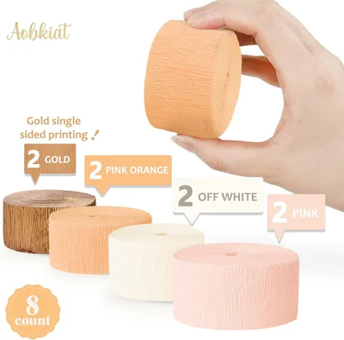 Miniatura 7 de AOBKIAT Decoración de boda, papel crepé dorado, rosa, naranja, dorado, 8 piezas, serpentinas, decoraciones de fiesta para bodas, despedidas