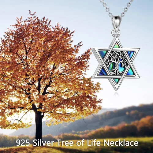 Miniatura 56 de YFN Collar de estrella de David de plata de ley, concha de abulón, árbol de la vida, joyería judía, regalos para mujeres y hombres