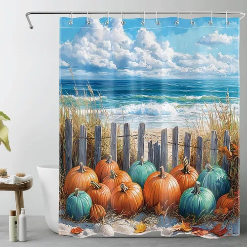 Miniatura 11 de LB Cortina de ducha espeluznante de Halloween, lindo fantasma en flores, árbol negro, luna llena, cortinas de ducha para baño, tela de poliéster