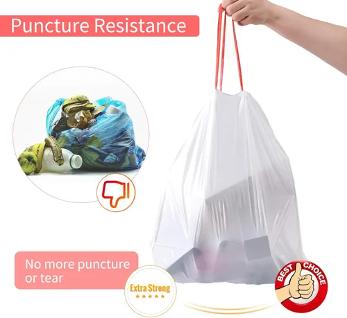 Miniatura 5 de KONE - Bolsas de basura pequeñas, 192 unidades, 4 galones, con cordón, extragruesas, bolsas de basura de plástico para baño, dormitorio, oficina