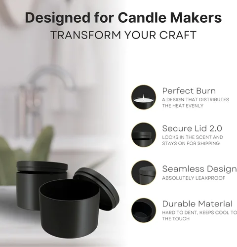 Miniatura 3 de True Candle Latas para hacer velas – Paquete de 24 recipientes de vela negros de 4 onzas a granel de 4 onzas – Latas vacías con tapas para velas