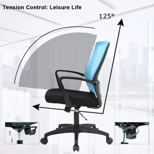 Miniatura 4 de Silla de escritorio de malla para computadora con brazos de apoyo lumbar, elegante silla ejecutiva moderna y giratoria con soporte lumbar