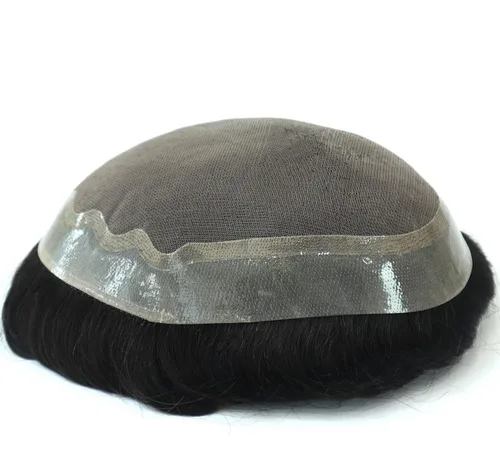 Toupee - Sistema de reemplazo de cabello humano real negro para hombre, sistema de corte de cabello para hombres, piel fina, pelo real de