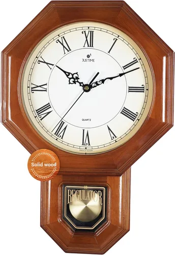Miniatura 11 de JUSTIME Reloj de péndulo de madera maciza con carillones de estilo tradicional de escuela, con melodía de Westminster cada hora, fabricado en Taiwán