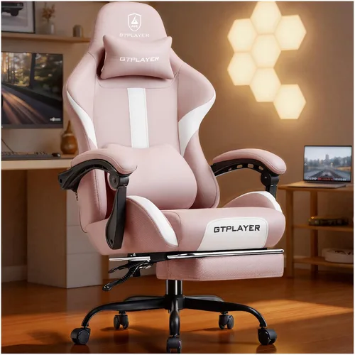 Miniatura 16 de GTPLAYER Silla de juegos con cojín de resorte de bolsillo, silla de oficina de cuero con respaldo alto ergonómico y soporte lumbar para aliviar
