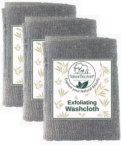 Natural Elephant Paño exfoliante gris carbón japonés limpiador de ducha para cuerpo (paquete de 3 (3 paños))