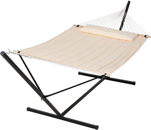 Miniatura 10 de SUNCREAT Hammocks Hamaca doble extragrande con soporte de 12 pies, capacidad de 475 libras, hamaca portátil al aire libre con barra separadora