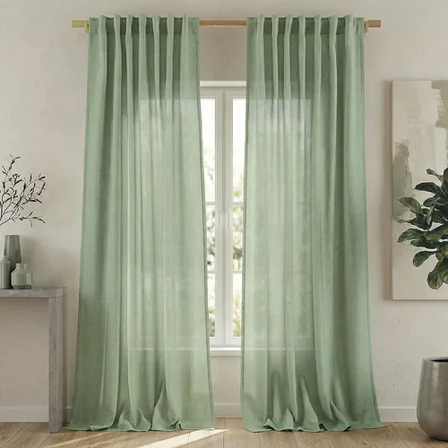 Miniatura 33 de Cortinas de lino azul claro de 90 pulgadas de largo para sala de estar, dormitorio de niñas, guardería, decoración acogedora de verano, bolsillo