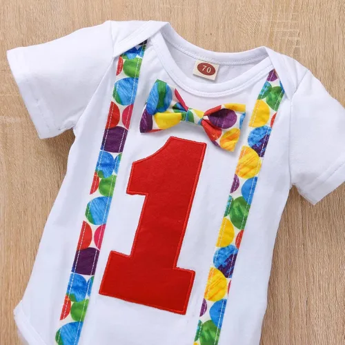 Miniatura 4 de Ropa divertida para el primer cumpleaños para bebé, ropa para bebé, corbatín, diseño de dinosaurio, conjunto de pantalones con tirantes