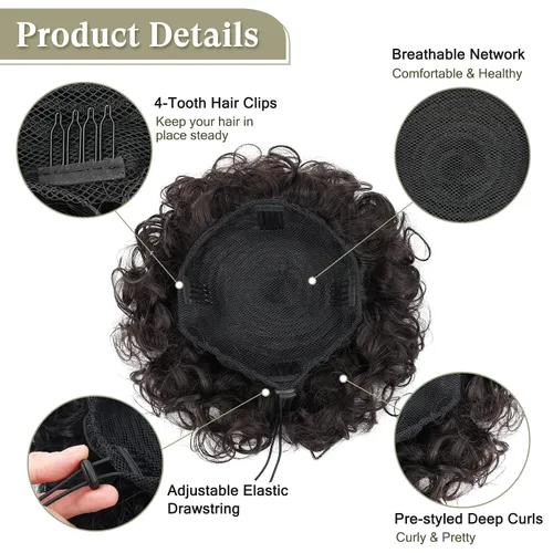 Miniatura 5 de Oseti Extensiones de moño de cabello natural para mujer, moño desordenado, con cordón elástico, rizado y desordenado, extensión de moño falso con #2