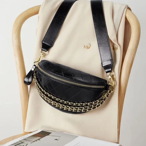 Miniatura 9 de Riñoneras para mujer, bolsa cruzada con correa ajustable para mujer, bolsa de cintura de cuero de moda, Negro -, Casual