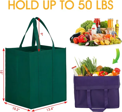 Miniatura 3 de WISELIFE Bolsas de compras reutilizables para comestibles, paquete de 10 bolsas de mano plegables grandes a granel bolsas de productos ecológicos