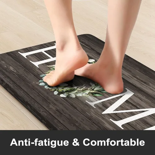 Miniatura 2 de KIMODE Alfombra Antifatiga para Cocina 2 Piezas, Alfombras de Cocina Impermeables y Antideslizantes, Alfombra de Cocina de Estilo Rústico para Piso