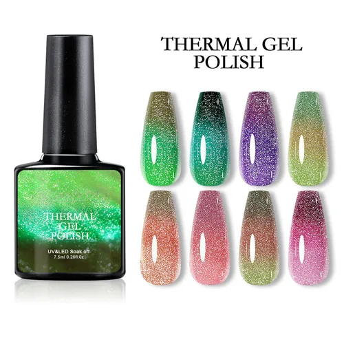 Miniatura 6 de Esmalte de uñas de gel que cambia de color de temperatura, esmalte de gel con purpurina, diseño holográfico de camaleón, diseño de arte de uñas