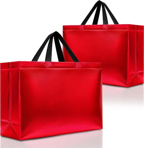 Miniatura 18 de Nush Nush Bolsas de Regalo Rojas Tamaño Mediano – Juego de 12 Bolsas de Regalo Rojas Brillantes Reutilizables con Asas - Bolsa Ideal para Regalos