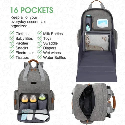 Miniatura 3 de Mochila para pañales con cambiador, organizador de bolsas de pañales para mamás, papás, bolsas cambiadoras grandes para bebés Gris