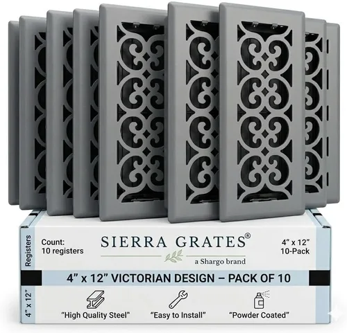Miniatura 15 de Registro victoriano de piso de 4 x 10 pulgadas en acabado gris granito - Cubiertas de ventilación para piso del hogar - Cubiertas decorativas
