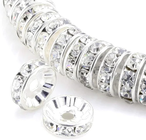 YouLuo 100 cuentas espaciadoras Rondelle redondas checas de cristal con diamantes de imitación sueltas, cuentas espaciadoras sueltas chapadas en