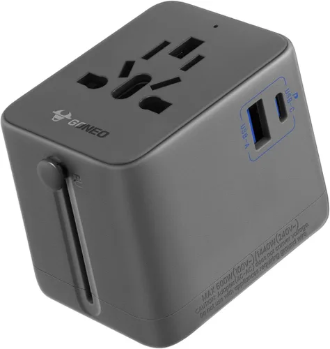 Adaptador de viaje universal, adaptador de enchufe de viaje europeo (6A 20W), adaptador de corriente internacional con USB C USB A tipo A y salida