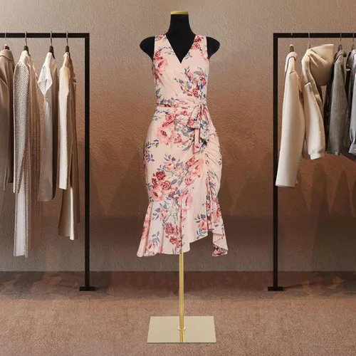 Miniatura 8 de Forma de vestido de maniquí femenino con base de metal dorado, formas de vestido de moda para mujer, tela de gamuza, modelo de maniquí femenino