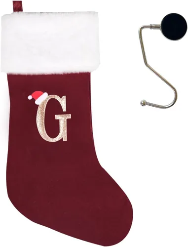 Miniatura 20 de Medias de Navidad de 20 pulgadas con monograma, letras, medias súper suaves grandes de Navidad, medias de monograma rojo para Navidad, regalo
