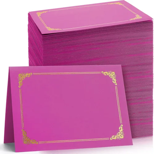 Miniatura 9 de Fainne 120 paquetes de soportes para certificados a granel, cubiertas para diplomas con borde de lámina dorada, cubiertas para documentos para Rojo