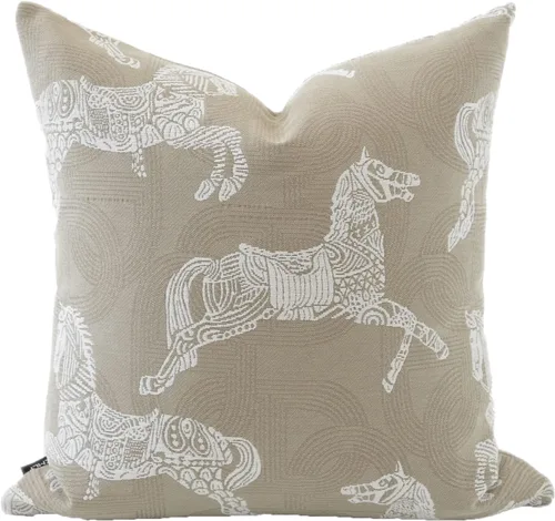 Croker Horse Funda de cojín de 18 x 18 pulgadas, diseño de caballo real beige, bordado de chenilla, jacquard, de lujo, moderno, estilo moderno, para