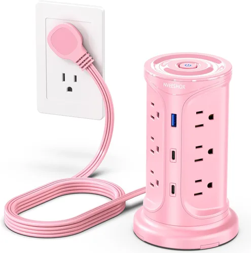 Miniatura 17 de Regleta de Protección contra Sobretensiones Torre Enchufe Plano con 12 Tomas de CA 3 Puertos USB (2 Tipo C), Cable de Extensión Ultra Plano de 6.5