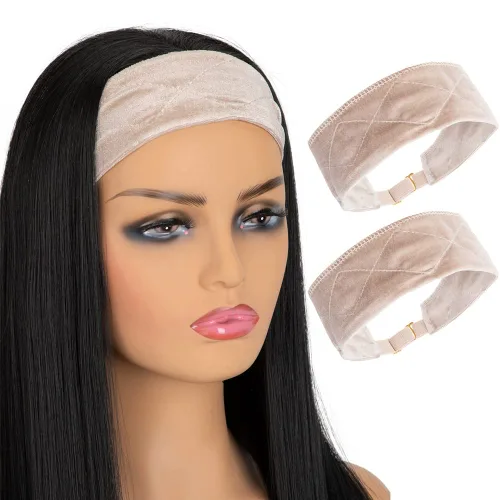 Miniatura 7 de Diadema elástica de terciopelo para peluca, 2 piezas, cómoda banda ajustable para pelucas, banda antideslizante de buen agarre (marrón chocolate)