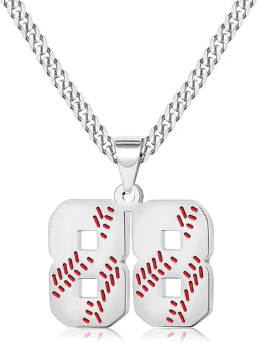 Miniatura 52 de Btysun Collares de béisbol de béisbol número 0-99 dijes de acero inoxidable para hombres, regalos de béisbol, papá, marido, regalo de Navidad