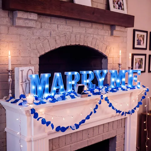 Miniatura 6 de Roowest El juego de decoración de propuesta de luz con letras Marry Me incluye 7 LED de 6.3 pulgadas y 1000 pétalos de rosa para decoración de boda
