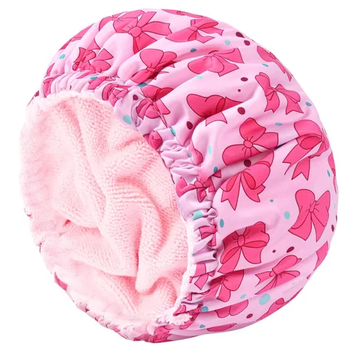 Miniatura 8 de Gorro de ducha para mujer, gorro de baño negro, reversible, grande, impermeable, ajustable, forro de rizo y banda elástica, dobladillo elástico