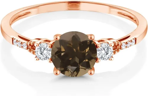 Miniatura 90 de Gem Stone King Anillo de compromiso de 3 piedras preciosas redondas de oro rosa de 10 quilates, 0.236 in, piedra natal, zafiro blanco y diamante