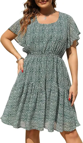 Nemidor NEM297 - Vestido casual de verano con estampado, de gasa para mujer, talla extragrande, con manga con volantes, por debajo de la rodilla