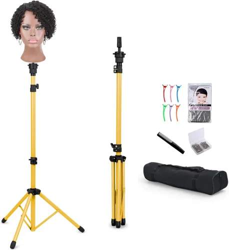Miniatura 8 de Klvied Soporte reforzado para peluca, trípode para maniquí, soporte ajustable para la cabeza, para prácticas de cosmetología y peluquería con tapas