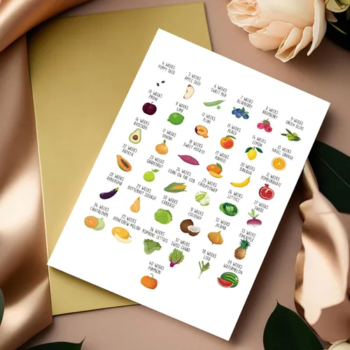 Miniatura 3 de Divertida tarjeta de baby shower de frutas y verduras, tarjeta de felicitación de embarazo para pareja, nueva tarjeta de bebé para mamá, papá