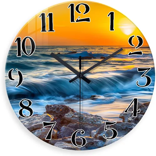 Miniatura 13 de Reloj de pared de playa con pilas, reloj de pared de vidrio de 12 pulgadas, analógico, sin tictac, relojes de pared azules para dormitorio, sala