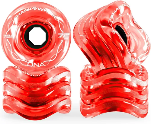 Ruedas Shark Wheel de 72 mm para longboard de crucero, fórmula DNA, juego de 4 ruedas Rojo transparente