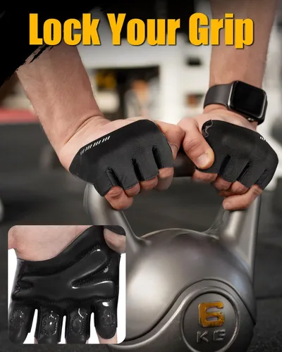 Miniatura 2 de RIGWARL Guantes de entrenamiento para levantamiento de pesas para hombres y mujeres, guantes de gimnasio transpirables sin dedos para pesas, remo