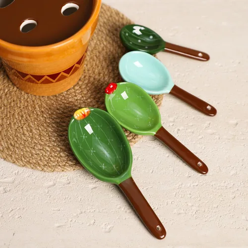 Miniatura 6 de Sizikato 4 cucharas medidoras de porcelana con base, bonita forma de cactus