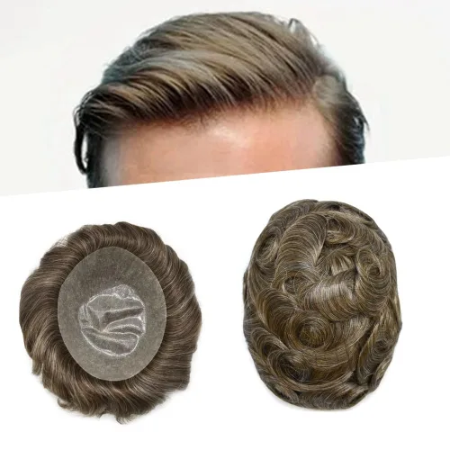 Miniatura 25 de Toupee - Sistema de reemplazo de cabello humano para hombre, 0.004 in, inyectado, piel de polietileno, piezas de pelo para hombre, 6 x 8 pulgadas