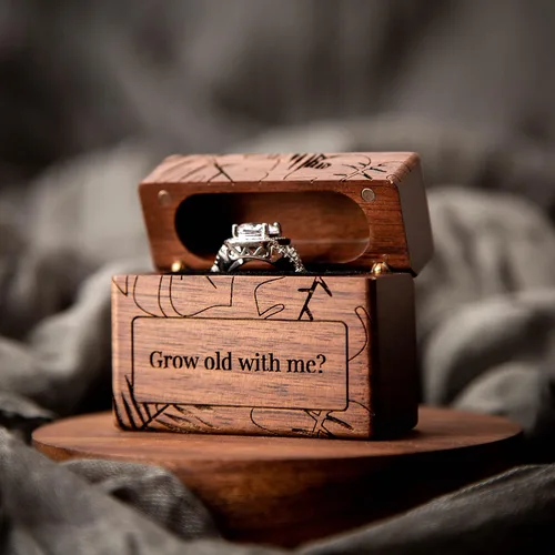 Miniatura 4 de MUUJEE Grow Old With Me Engraved Wooden Ring Box, Slim Engagement Proposal Ring Holder, Wedding Ceremony Ring Bearer Box, Fiance Gift Ideas