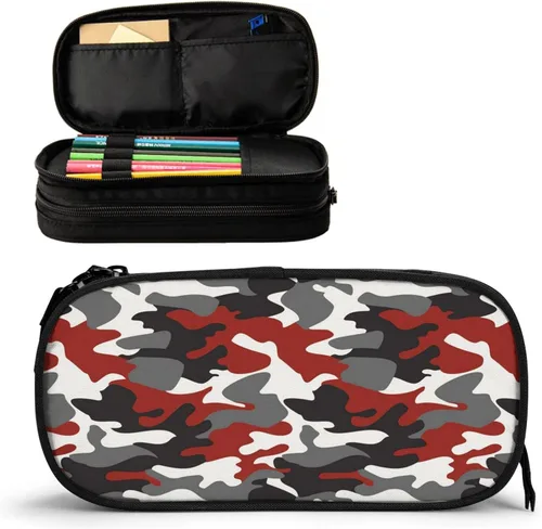 Estuche para lápices de camuflaje, organizador de gran capacidad con 2 compartimentos y cremallera duradera
