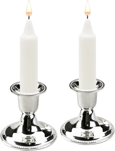 Miniatura 2 de The Dreidel Company Portavelas plateados, palitos de vela Shabat, diseño chapado en plata adornado, 2.5 pulgadas (paquete de 2)