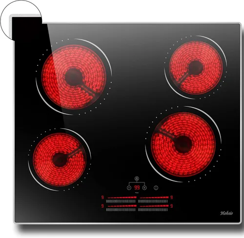 Hobsir Placa de Cocción Eléctrica de 4 Quemadores, Superficie de Estufa Eléctrica Radiante de 24 pulgadas, Superficie de Estufa de Cerámica 24