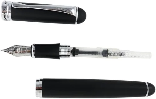 Miniatura 7 de Pluma estilográfica Jinhao con adornos plateados, punta mediana X750 con estuche de regalo (negro escarchado)