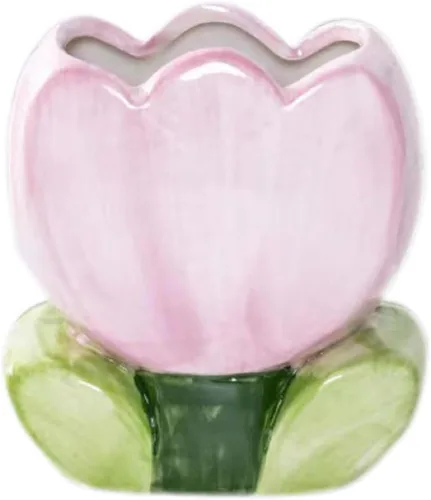 Miniatura 9 de TANG SONG Soporte para brochas de maquillaje de tulipanes de cerámica, caja de almacenamiento de cosméticos de flores, soporte para bolígrafos y Rosa