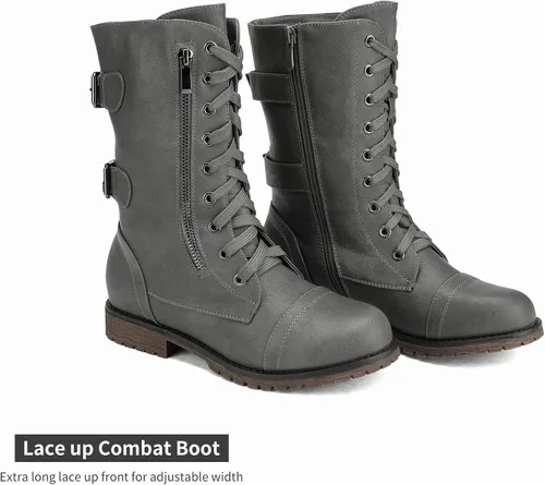 Miniatura 2 de DREAM PAIRS Women's Faux Fur Lined Mid Calf Riding Combat Boots